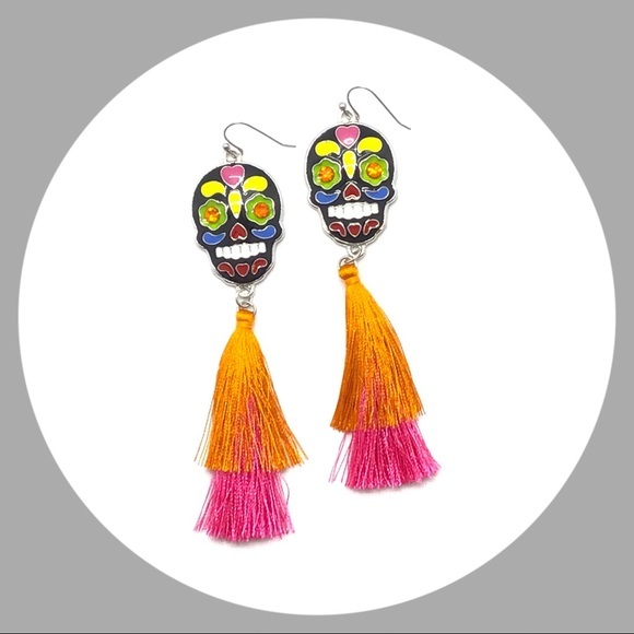 Jewelry - Sugar Skull Tassel Drop Earrings